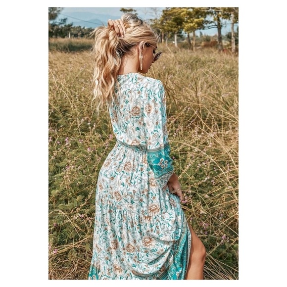 Aqua Floral Print Cottagecore Size 6 - Picture 5 of 9